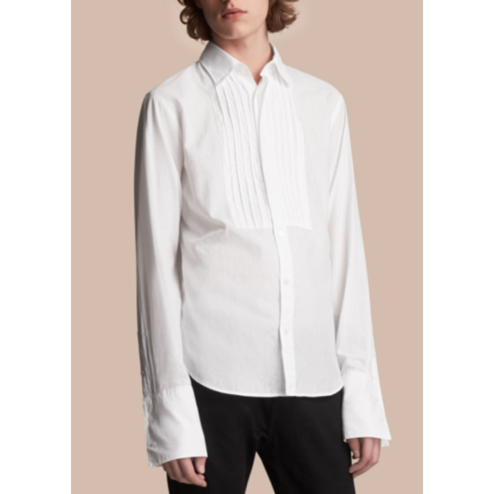 Burberry Men's Unisex Pintuck Bib Button Down Dress Shirt in White Neck 15 NEW